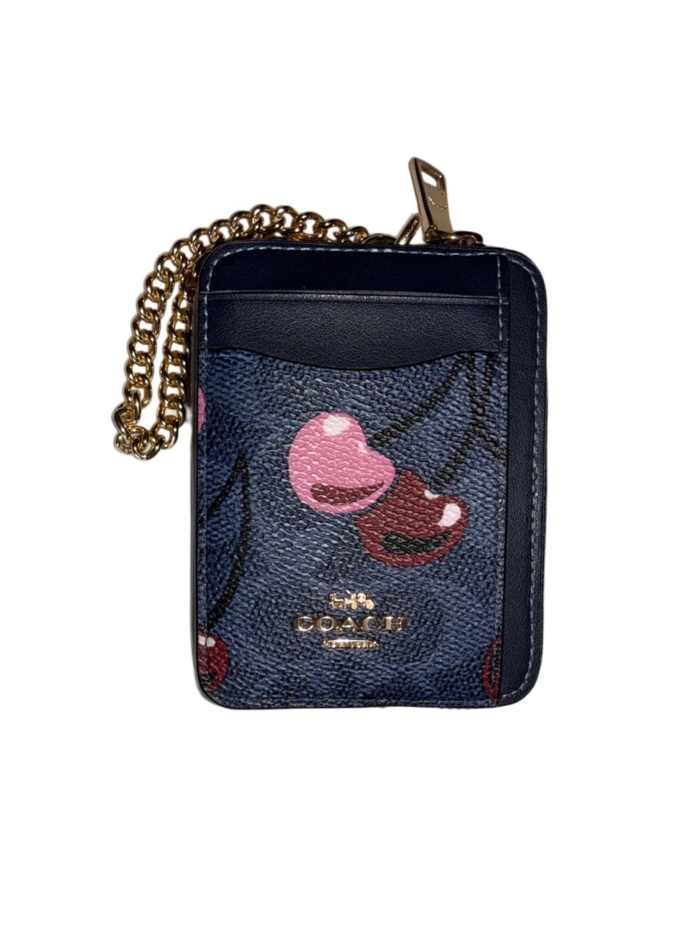 Coach Cherry Denim Zip Card Holder